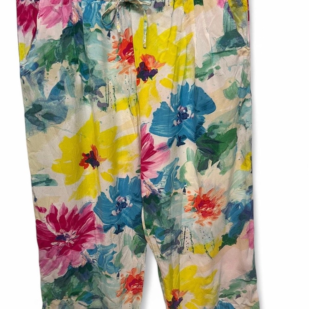 Vintage Jams World XL Wide-Leg Pants - Watercolor Floral Print, Made in Hawaii